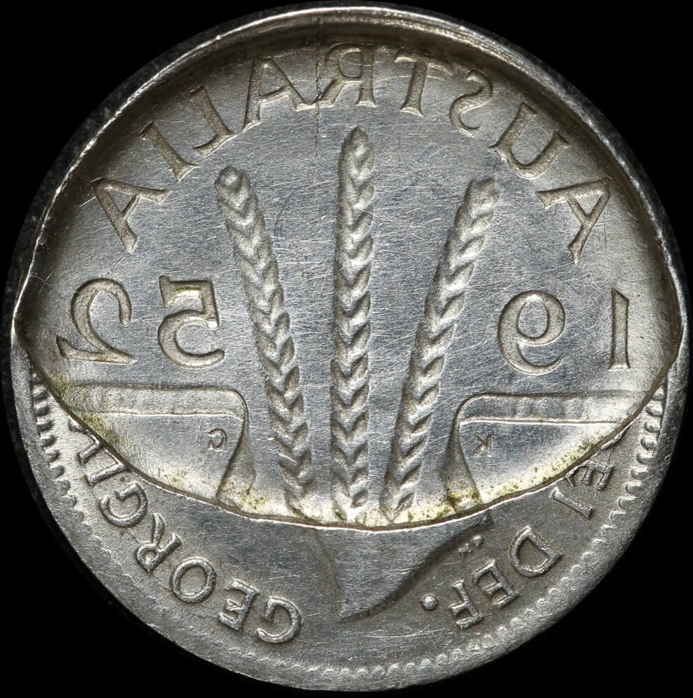 1952 Threepence Obverse Elliptical Brockage Error about Unc product image