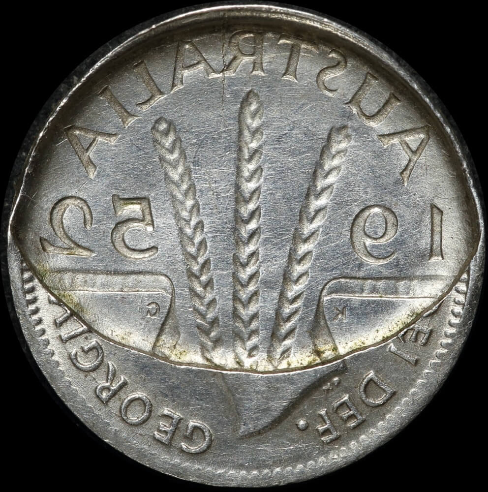 1952 Threepence Obverse Elliptical Brockage Error about Unc product image