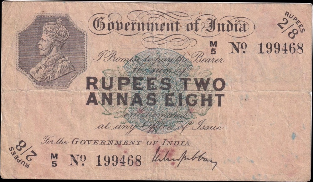 India (British) 1917 2 Rupees 8 Annas Note Pick #2 PCGS VF30 product image