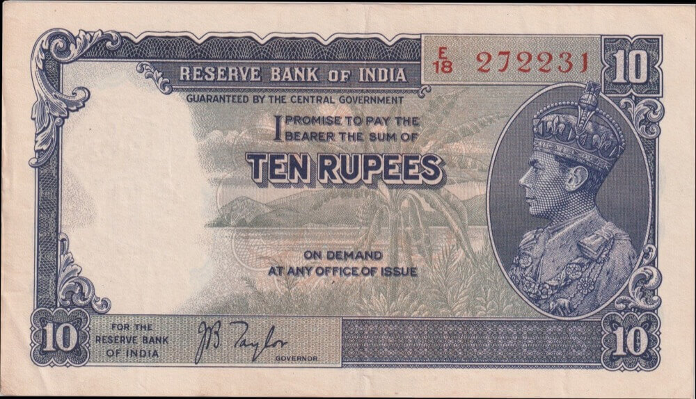 India (British) 1937 10 Rupees Note Pick #19 about EF product image