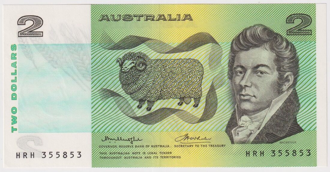 1976 $2 Note OCR-B Serials Centre Thread Knight/Wheeler R86B Uncirculated product image