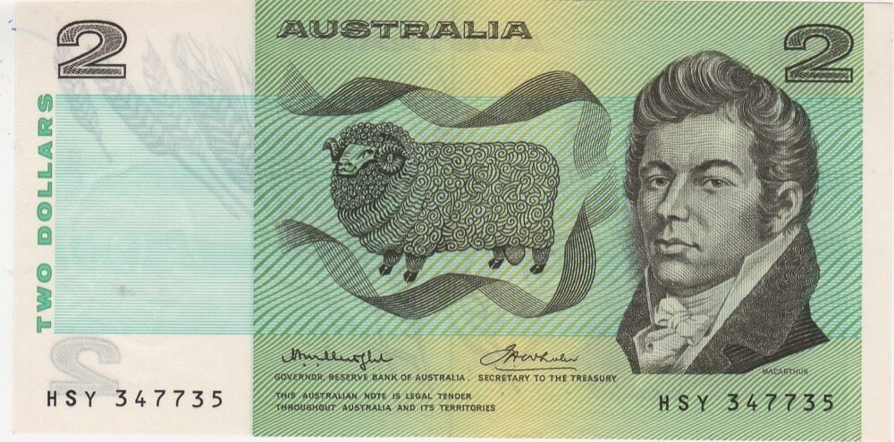 1976 $2 Note OCR-B Serials Centre Thread Knight/Wheeler R86B Uncirculated product image