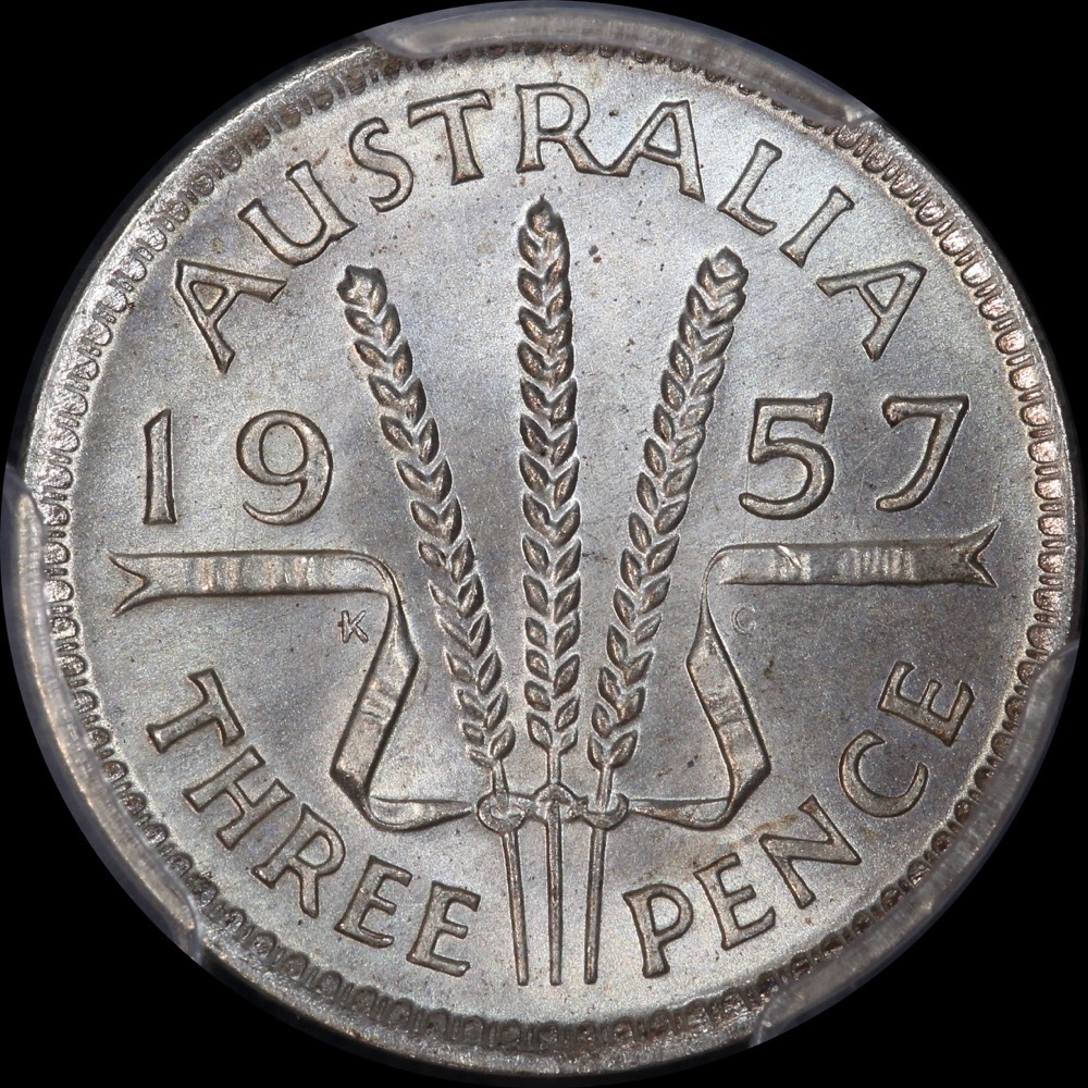 1957 Threepence Gem Unc (PCGS MS67) product image