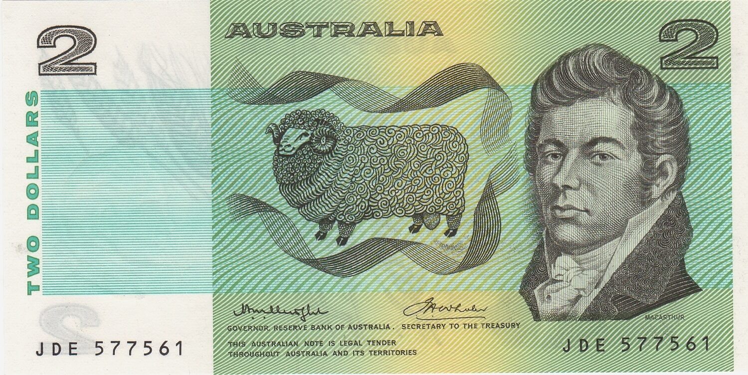 1976 $2 Note OCR-B Serials Side Thread Knight/Wheeler R86C Uncirculated product image