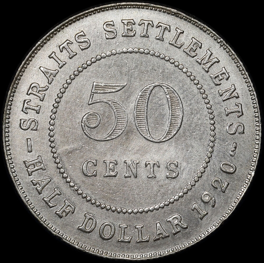 Straits Settlements 1920 Silver 50 Cents good EF product image