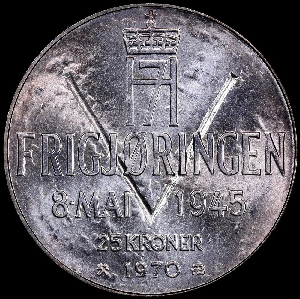 Norway 1970 Silver 25 Kroner KM#414 Uncirculated 25th Anniversary of Liberation product image