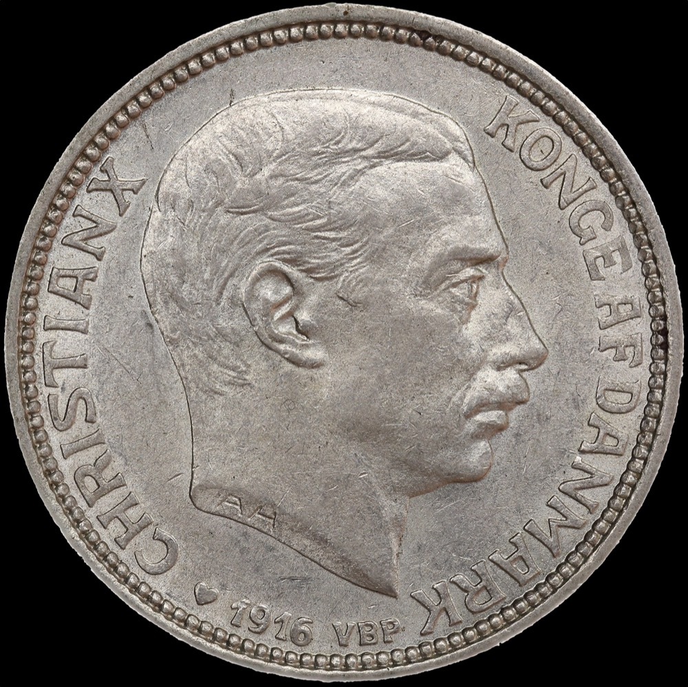 Denmark 1916 Silver 2 Krone KM#820 good EF product image