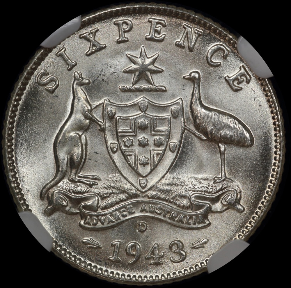 1943-D Sixpence NGC MS65 product image