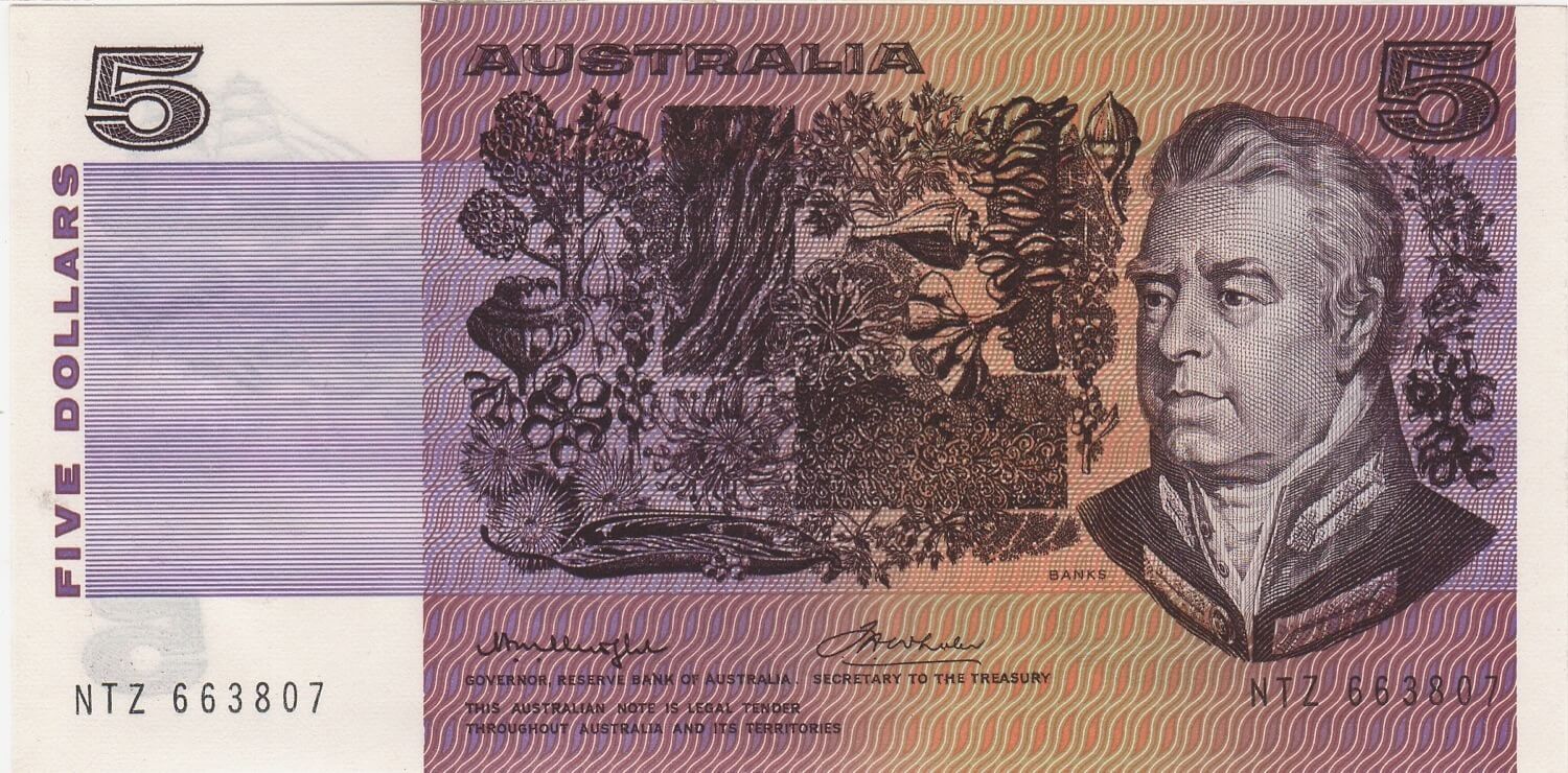 1976 $5 Note Gothic Serials Centre Thread Knight/Wheeler R206A Uncirculated product image