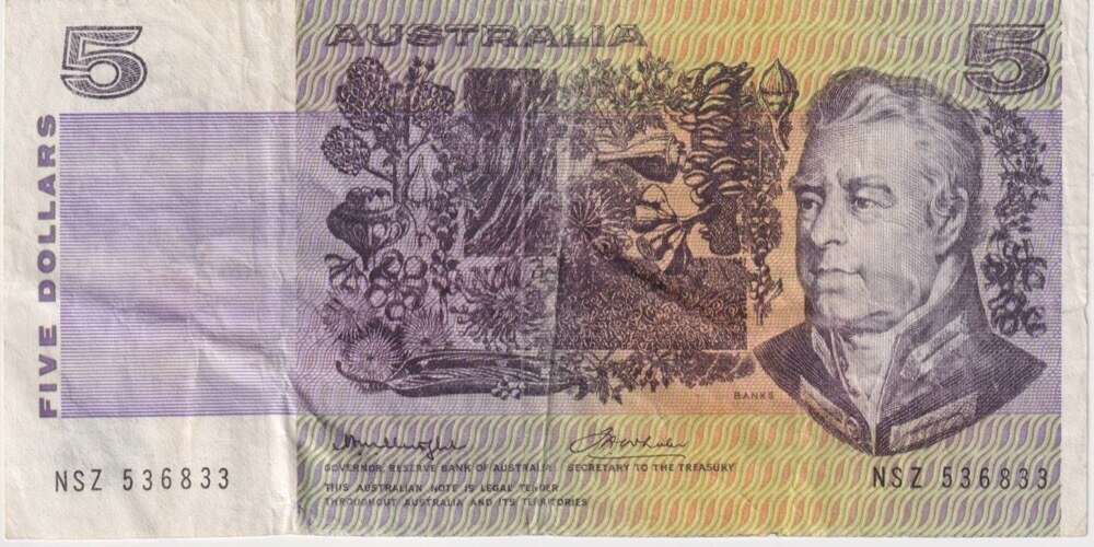 1976 $5 Note Gothic Side Knight/Wheeler NSZ First prefix R206bF Very Fine product image