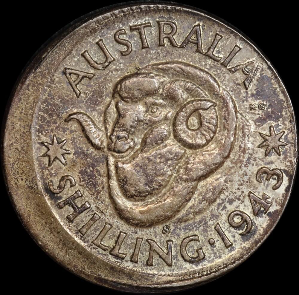 1943-S Shilling 4mm Offstrike Error good VF product image