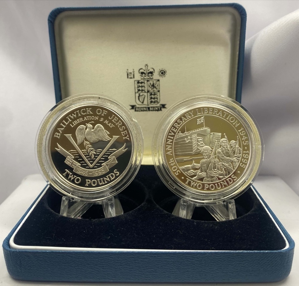 1995 Jersey and Guernsey Silver Proof Piedfort Two Coin Set product image