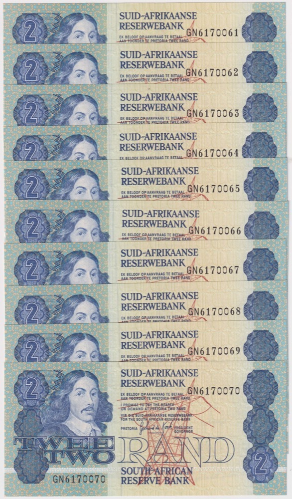 South Africa 1974 2 Rand Consecutive Run of 10 P#118a Uncirculated product image