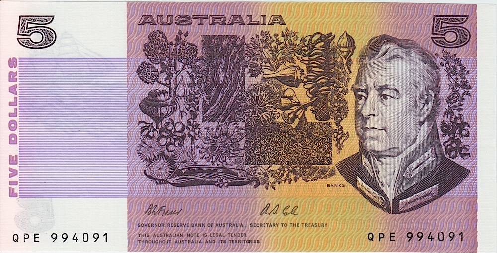 1991 $5 Note Paper Fraser/Cole  R213 Uncirculated product image