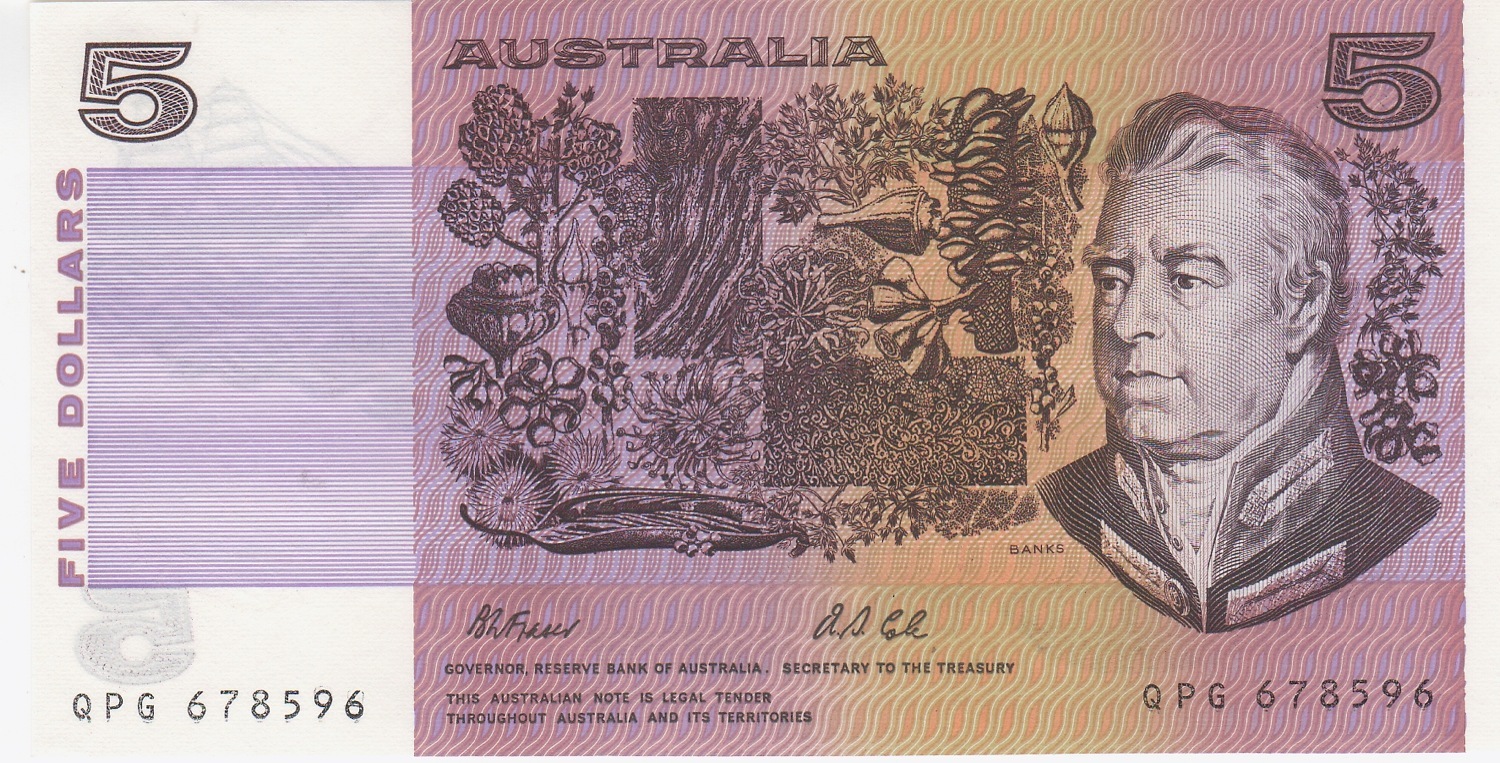 1991 $5 Note QPG Last Paper Prefix Fraser/Cole R213L Uncirculated product image