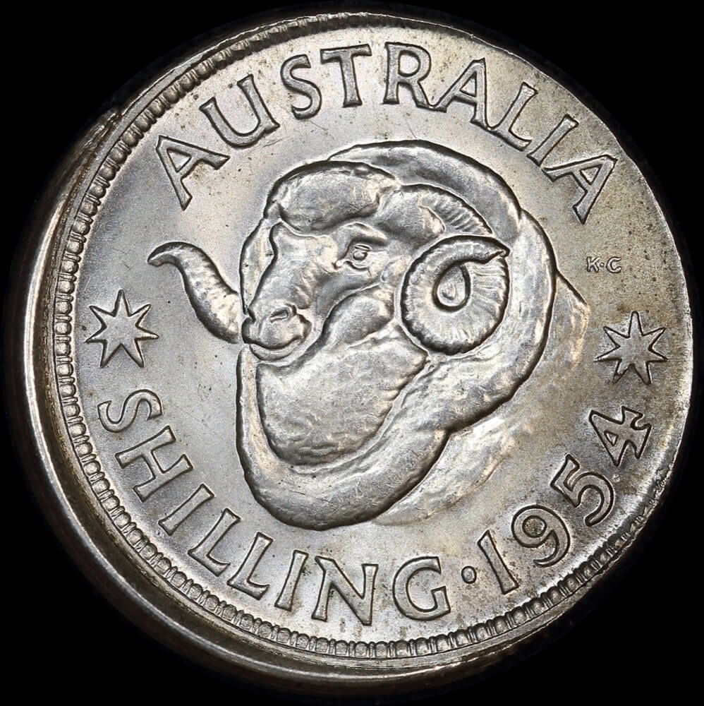 1954 Shilling 4mm Offstrike Error about Unc product image