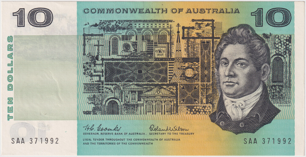 1966 $10 Note SAA First Prefix Coombs/Wilson R301F Uncirculated product image