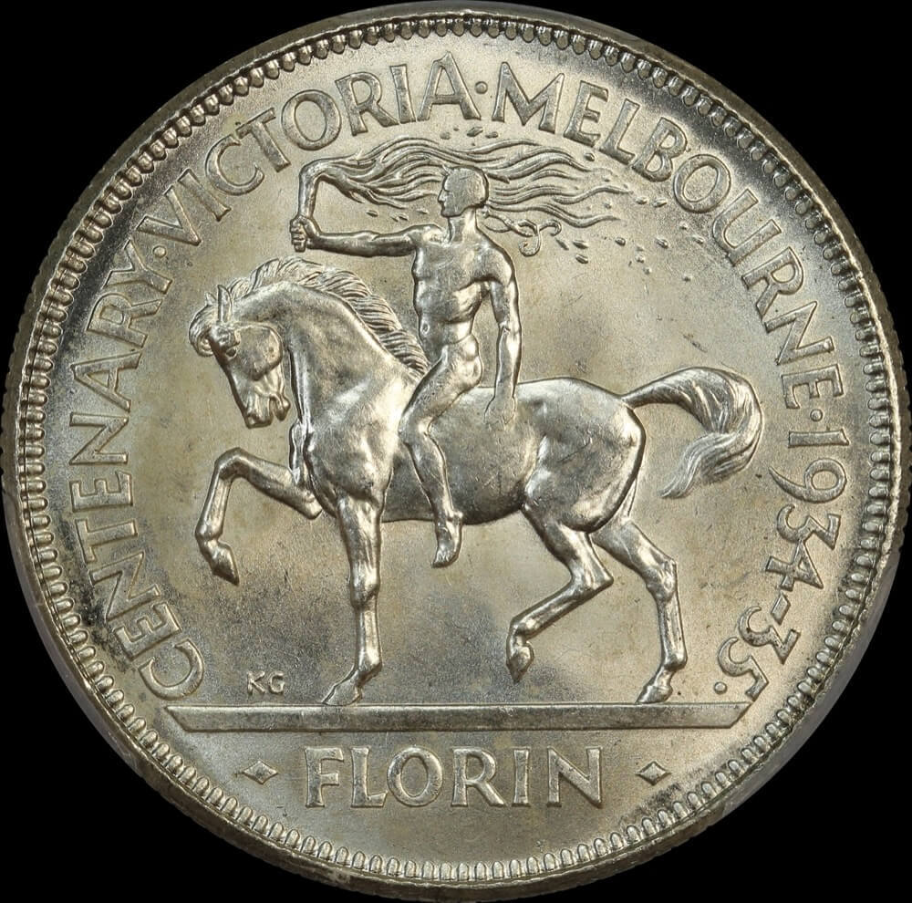 1934/5 Florin Melbourne Centenary Choice Unc (PCGS MS64) product image