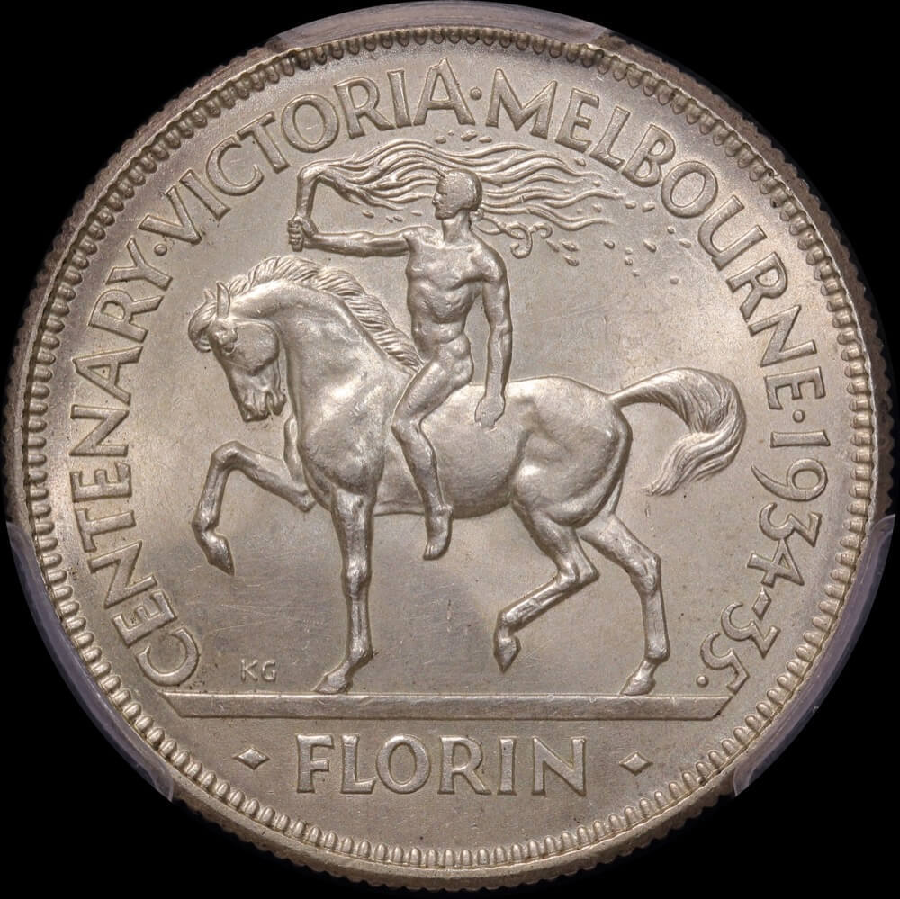 1934/5 Florin Melbourne Centenary Gem Unc (PCGS MS65) product image