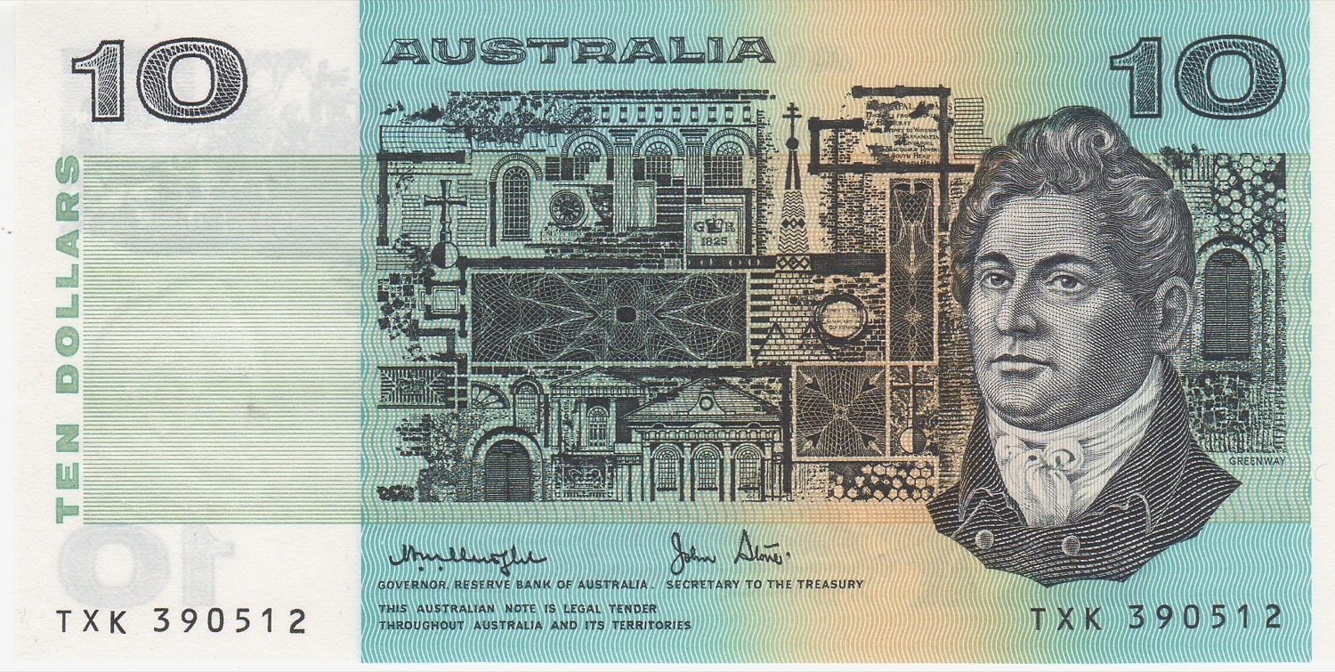 1979 $10 Note OCR-B Serials Side Thread Knight/Stone R307B Uncirculated product image