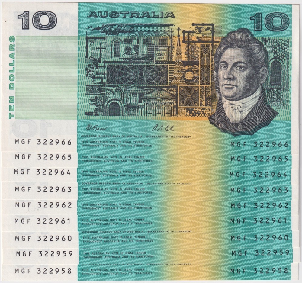 1991 $10 Note Paper Fraser/Cole With PIL R313a Consecutive Run of 9 about Unc product image