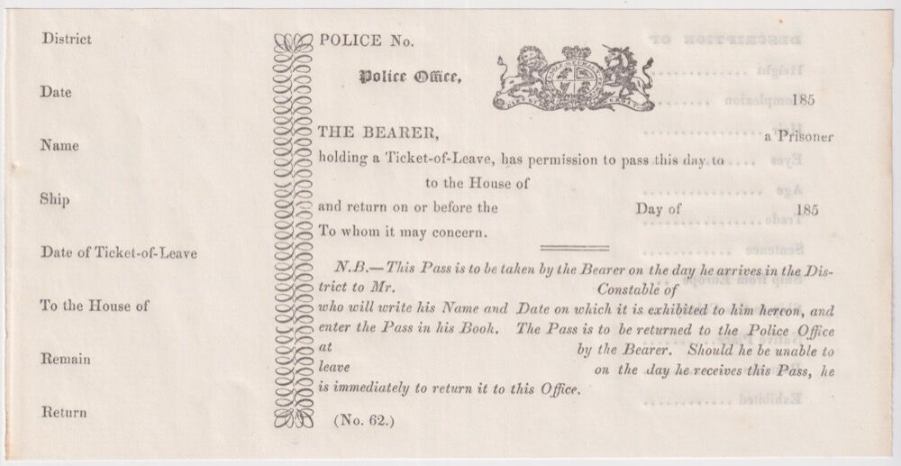 Tasmania 1850's Convict Travel Pass product image