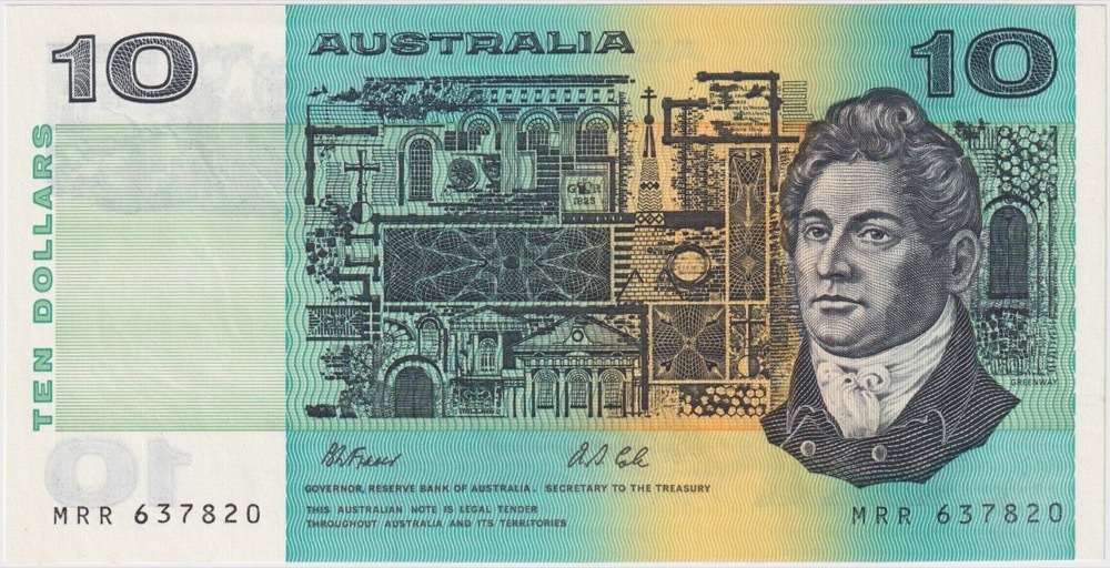 1992 $10 Note MRR Last Prefix Fraser/Cole With PIL R313aL Uncirculated product image