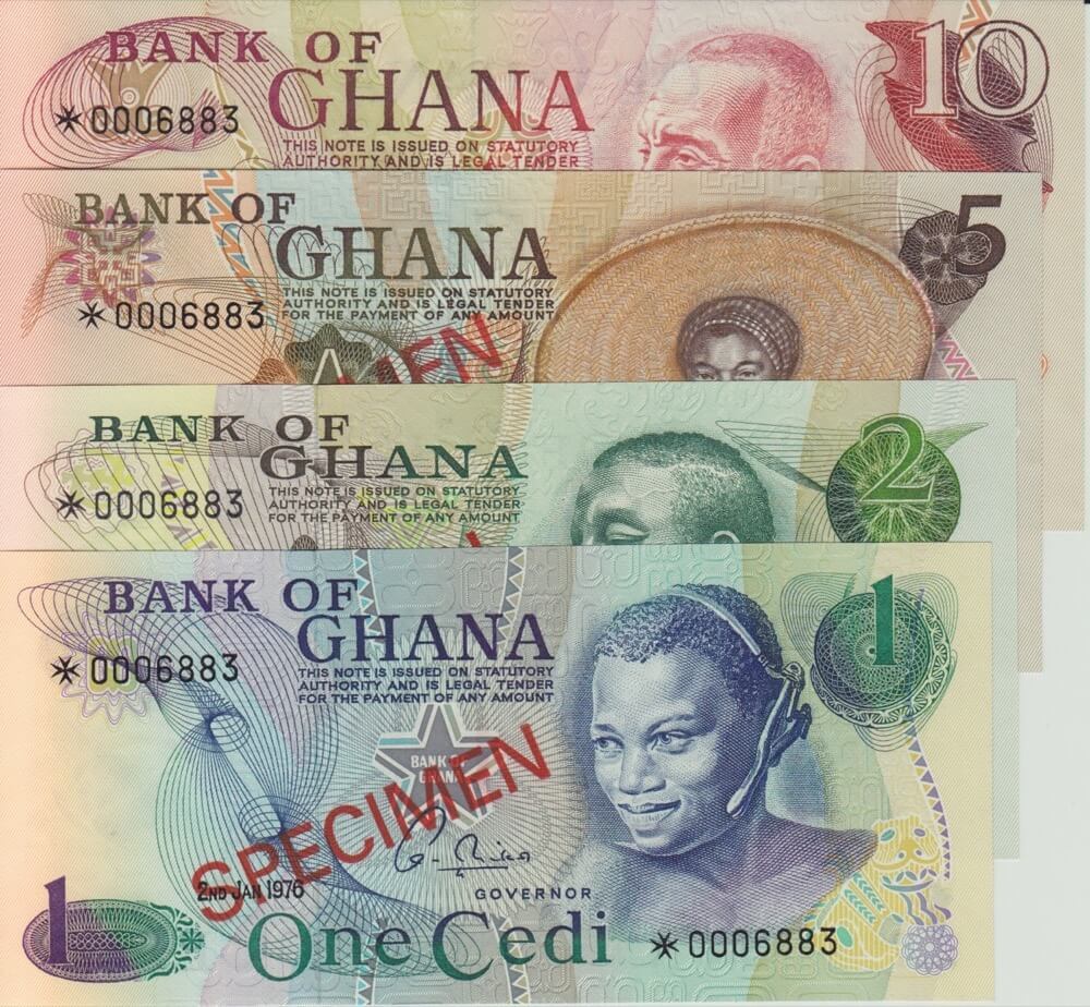 1977 Ghana Four Note Specimen Set Pick Cs1 Unc product image