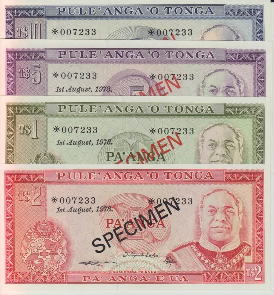 1978 Tonga Four Note Specimen Set Pick Cs1 Unc product image