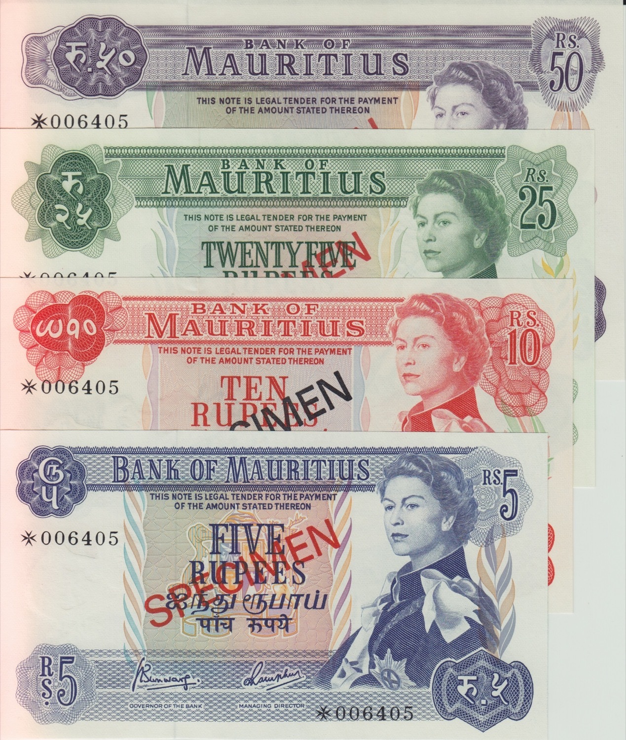 1978 Mauritius Four Note Specimen Set Pick Cs1 Unc product image