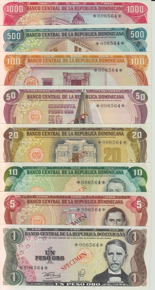 1978 Dominican Republic Eight Note Specimen Set Pick Cs3 Unc product image