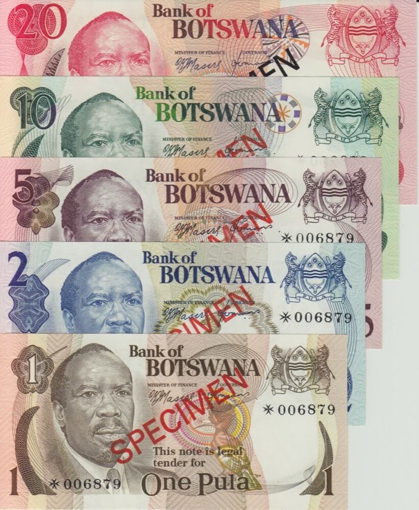 1978 Botswana Five Note Specimen Set Pick Cs1 Unc product image
