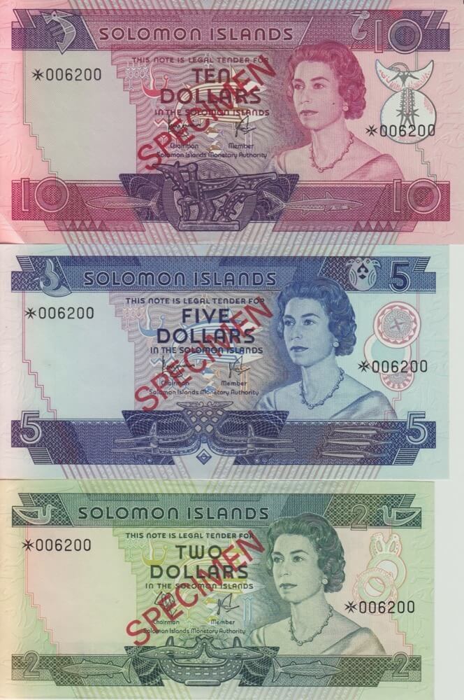 1978 Solomon Islands Three Note Specimen Set Pick Cs1 Unc product image