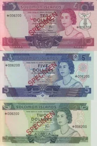 1978 Solomon Islands Three Note Specimen Set Pick Cs1 Unc product image