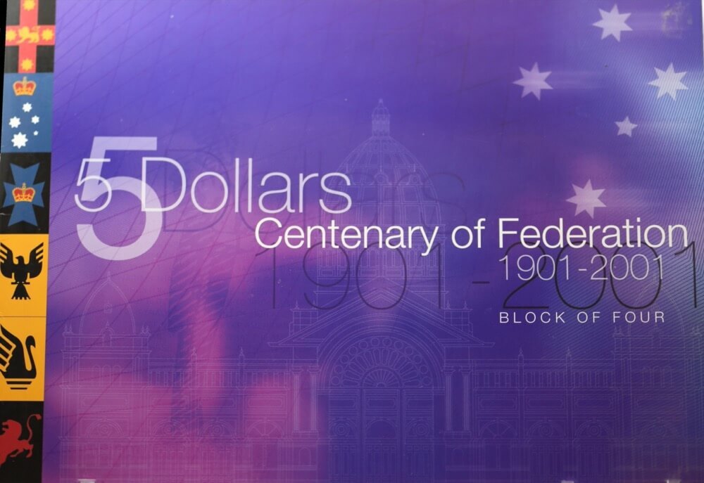 2001 Uncut Block of Four Five Dollar Notes Centenary of Federation product image