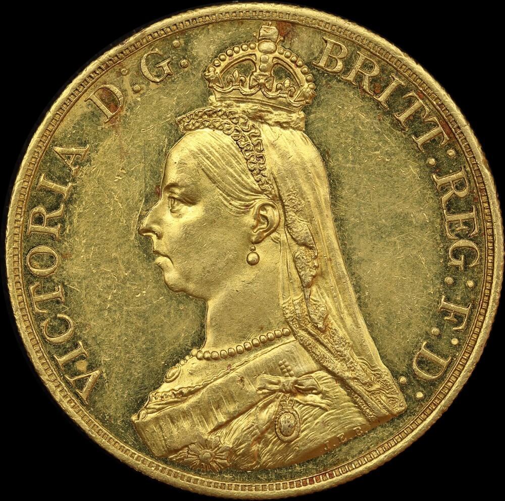 1887 Gold Five Pounds Victoria S#3864 good EF product image