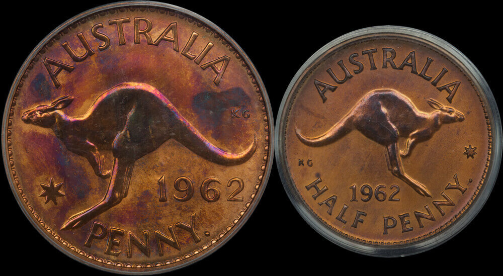 1962 Perth Proof Copper Pair 1d - 1/2d PCGS PR64-65RB product image