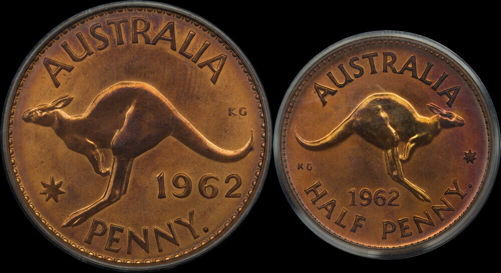 1962 Perth Proof Copper Pair 1d - 1/2d PCGS PR66RB product image