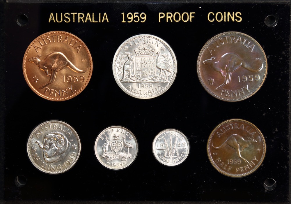 1959 Proof Coin Set Perth and Melbourne Mints, 7 coins FDC product image