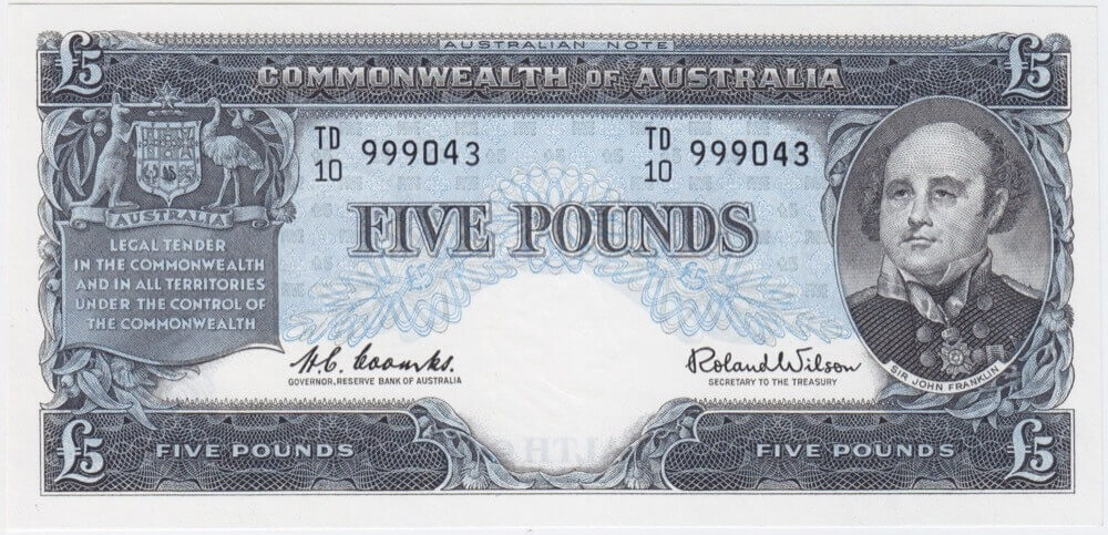 1960 Five Pound Coombs/Wilson R50 Uncirculated TD10 Last Prefix - Ex RBA Archives product image