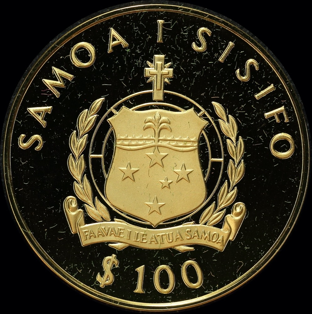 Western Samoa 1976 Gold 100 Dollar Proof Coin KM#21 Olympic Games - Weightlifter product image