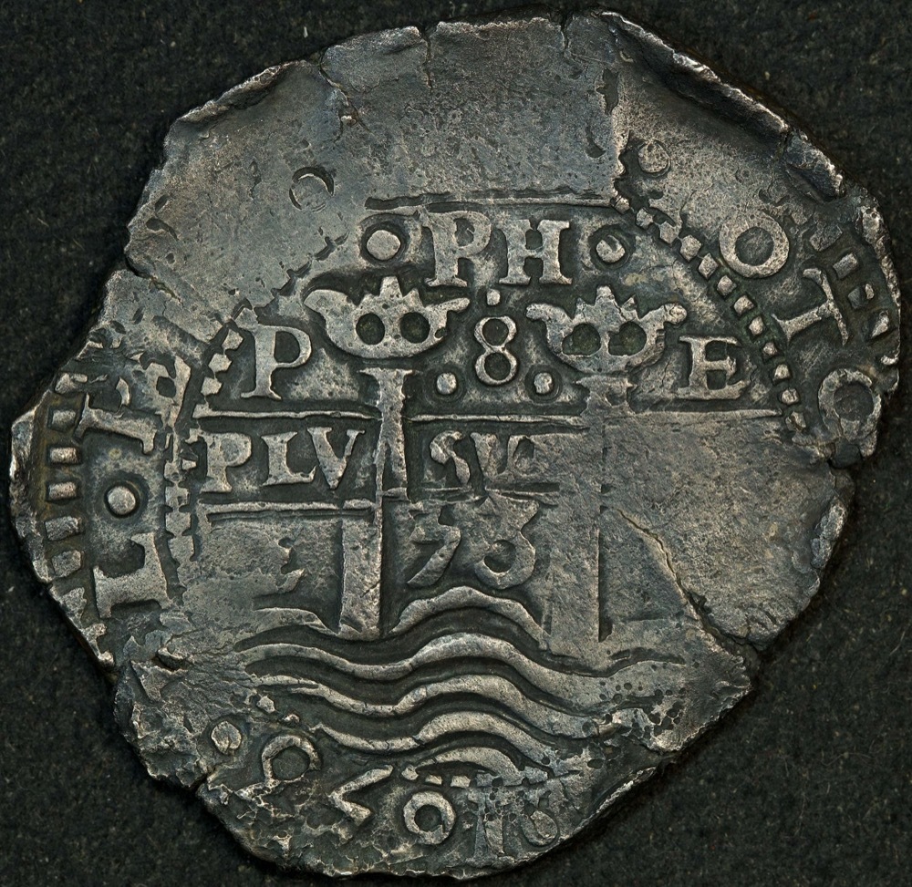 Bolivia 1653 Silver 8 Reales Ex Gilt Dragon shipwreck KM# 21 Very Fine product image