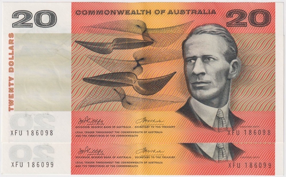 1972 $20 Note Consec Pair C of A Phillips/Wheeler R404 about Unc product image