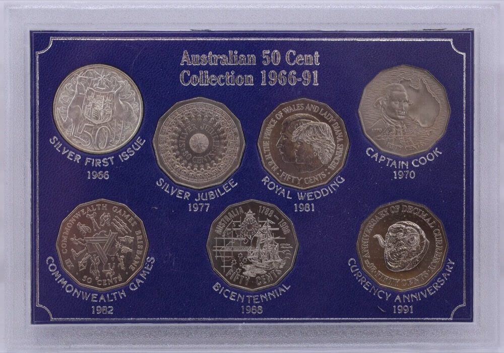 1966-1991 Unofficial 50 Cent Type Set Contains 7 Unc Coins product image