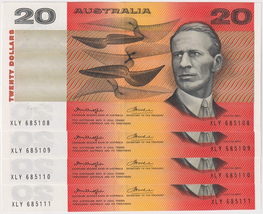 1976 $20 Note Run of 4 Gothic Centre Knight/Wheeler R406A about Unc product image