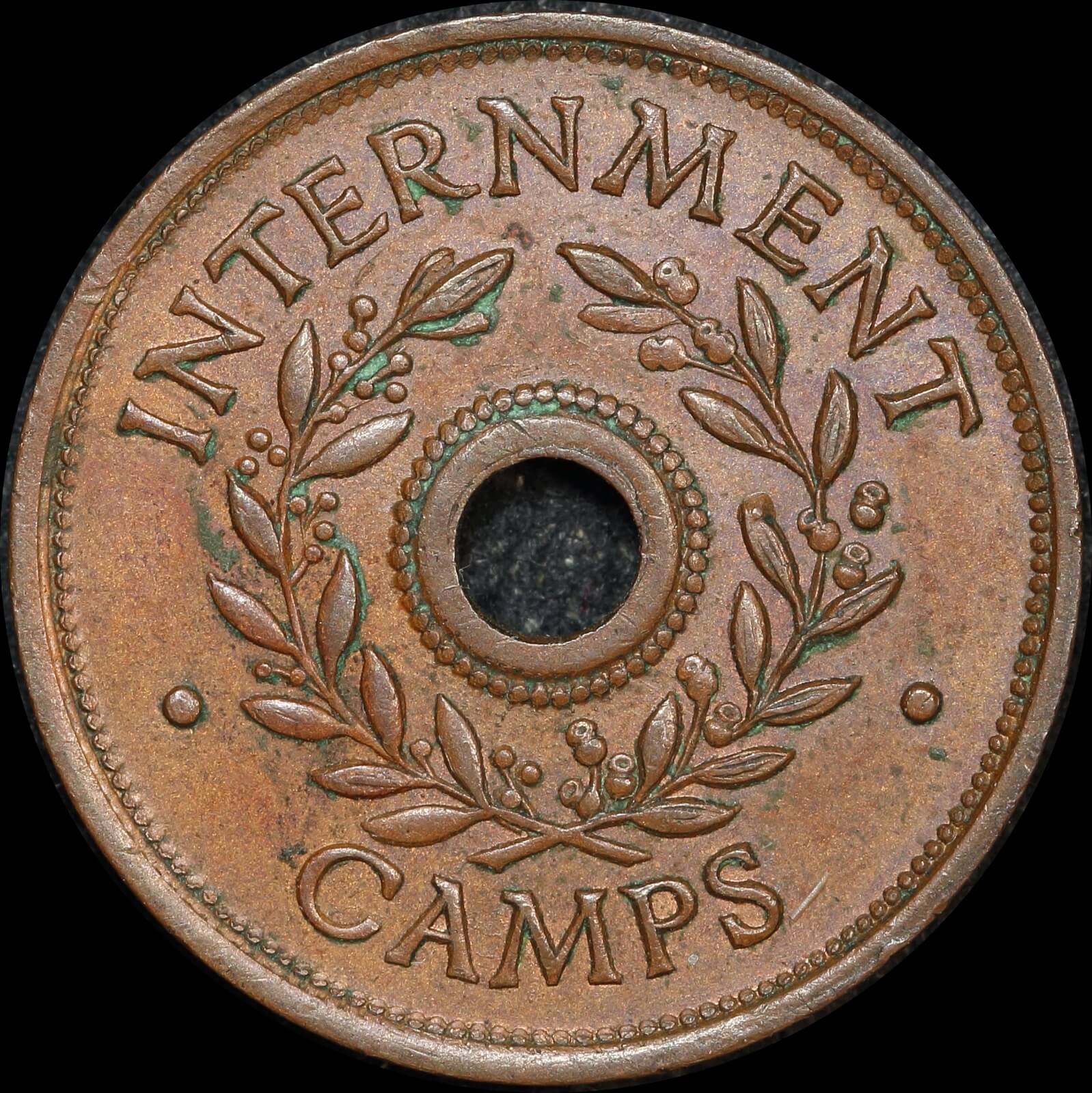 1942 One Shilling Token C. WWII Hay Internment Camp 7 about Unc product image