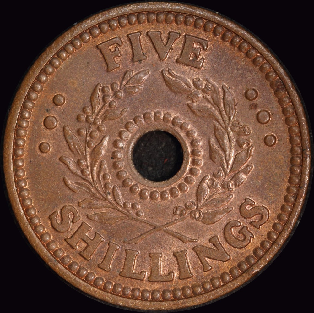 1942 Five Shilling Internment Token Choice Unc (MS 63RB) product image