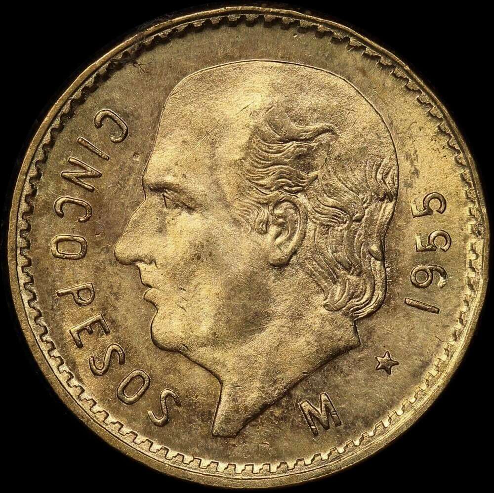 Mexico 1955 Gold Five Pesos KM#464 Uncirculated product image