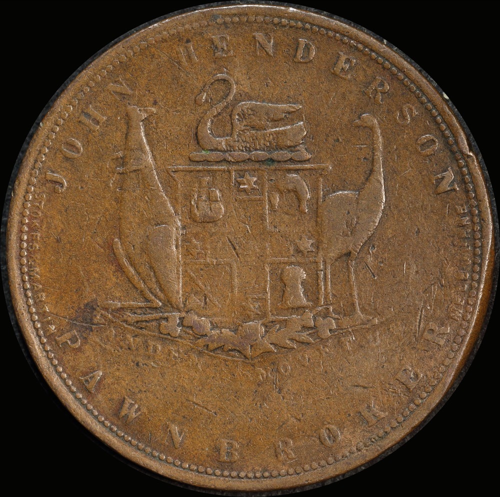 1874 J Henderson Copper One Penny Token A# 216 about VF product image