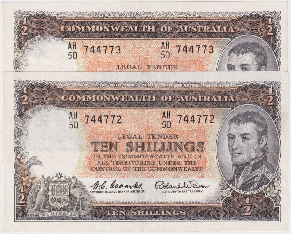 1961 Ten Shilling Consecutive Pair Coombs/Wilson R17 Extremely Fine product image